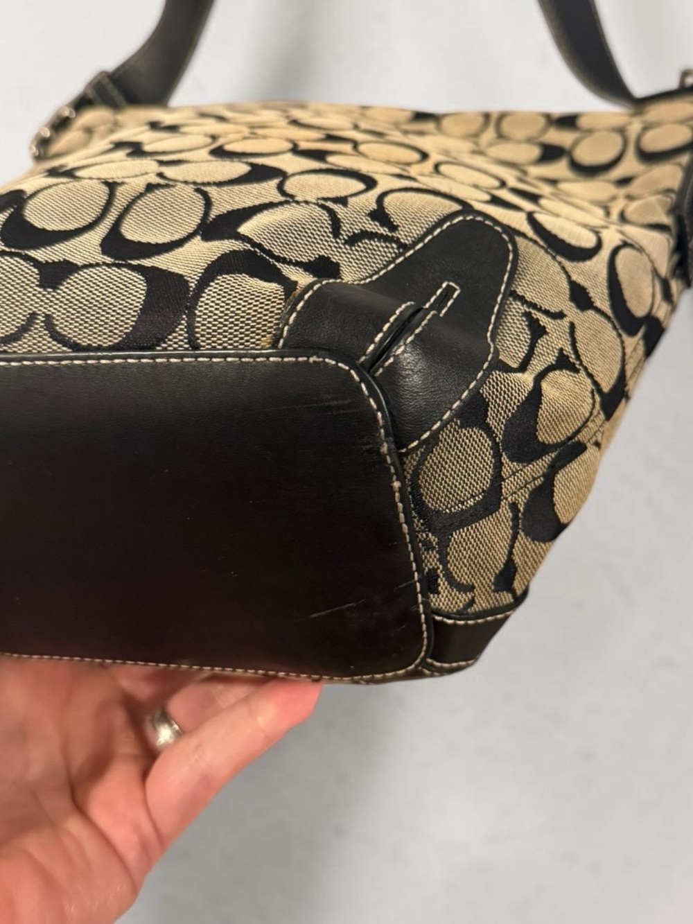 COACH Signature Canvas Hobo Bucket Shoulder Bag Jacquard Leather Y2K 6076 - Picture 4 of 12